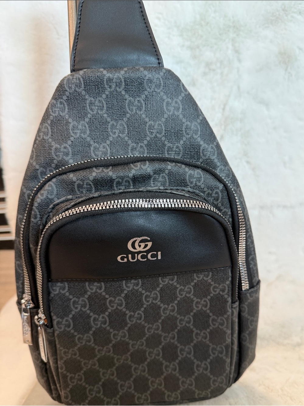 Source Unknown Black and Gray Monogram Sling Bag